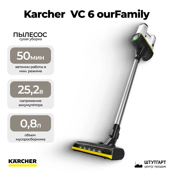 Аккумуляторный вертикальный пылесос Karcher VC 6 OurFamily